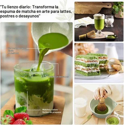Vista 4 de Juego de batidor de matcha verde, 5 piezas, batidor y tazón de matcha (Chawan) con cuchara de matcha y tamizador, kit de matcha para ceremonia
