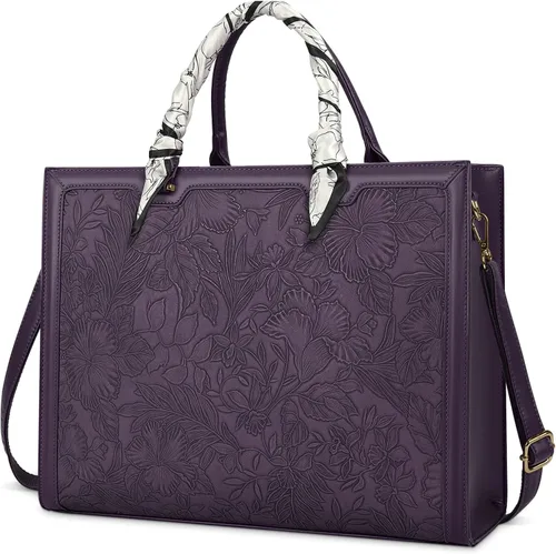Vista 9 de Bolso para laptop de 15.6 pulgadas para mujer; bolsa tote de cuero impermeable para negocios, maletín ligero de oficina, gran capacidad, bolso