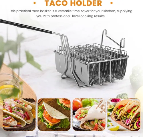 Vista 3 de Cesta para freidora de tacos, freidora de tacos, con capacidad para 4 conchas, cesta con soporte para tacos con mango de agarre