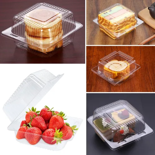 Vista 7 de Haawooky Paquete de 100 Recipientes de Plástico Transparente para Llevar, Recipiente de Comida Cuadrado con Bisagras, Recipientes Tipo Concha