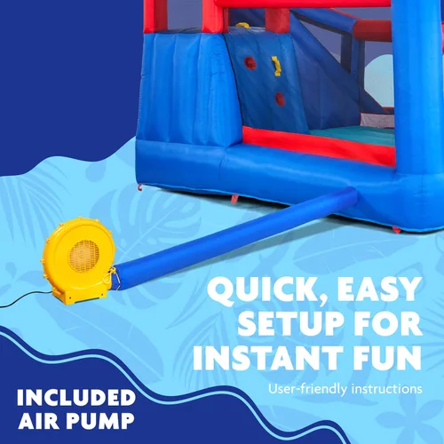 Vista 5 de Sunny & Fun Big Time Bounce-A-Round - Parque inflable de tobogán acuático – Resistente para diversión al aire libre – Pared de escalada, tobogán