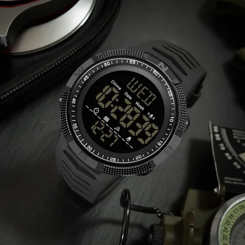 Vista 2 de Reloj deportivo digital para hombre, con cuenta regresiva a prueba de agua, cronómetro, pantalla LED, relojes de pulsera militares para hombres