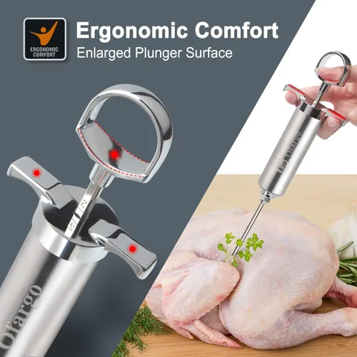 Vista 3 de Ofargo Inyector de carne, inyectores de carne para fumar con 3 agujas de jeringa para inyectores de alimentos marinados, adobos inyectores