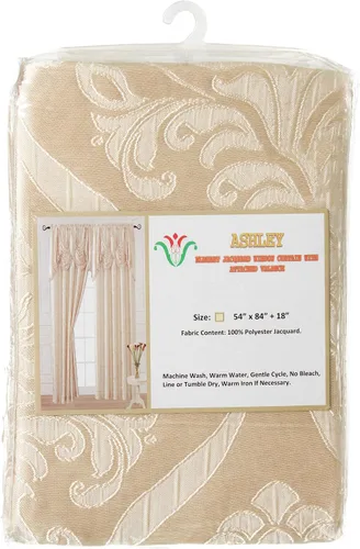 Vista 4 de V Panel de cortina jacquard de lujo con cenefa de cascada adjunta, 54 x 84 pulgadas, color beige Ashley