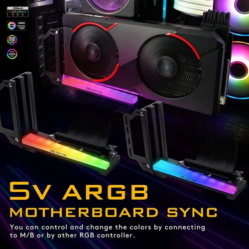 Vista 15 de EZDIY-FAB Soporte vertical para tarjeta gráfica con ARGB 5V 3Pin LED, montaje de GPU, kit de soporte VGA para tarjeta de video con cable elevador