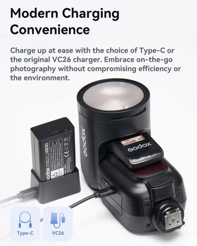 Vista 4 de Godox V1 Pro C V1Pro-C Flash con anillo magnético y kit difusor para cámara Canon 76Ws 2.4G HSS TTL, subflash desmontable, tiempo de reciclaje