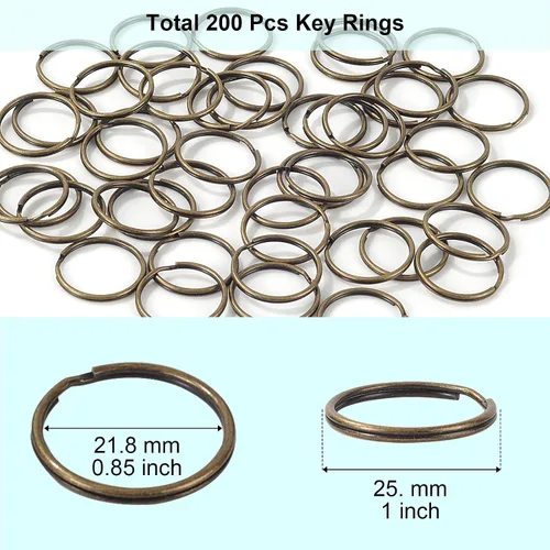 Vista 2 de 200 piezas de llaveros, anillos divididos a granel para llavero y manualidades (bronce)