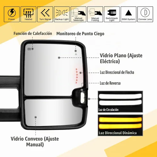 Vista 3 de Espejos de remolque Switchback para Tundra 2007-2021, Sequoia 2008-2017 con luz de estado dual, señal de giro, vidrio eléctrico calentado, luz