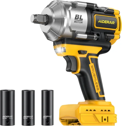 Vista 10 de Llave de impacto inalámbrica para batería DeWalt, 500 Nm (369 pies-libras) pistola de impacto sin escobillas de 1/2 pulgada y 1/4 pulgadas