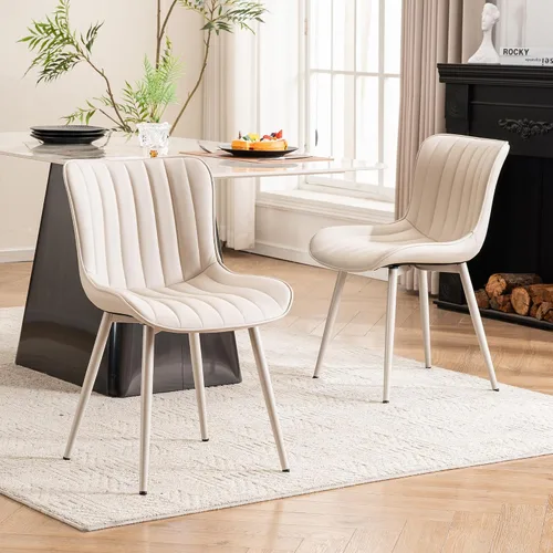 Vista 19 de YOUNUOKE - Juego de 2 sillas de comedor modernas de mediados de siglo, piel sintética azul Faux leather upholstery with blue metal legs. Fits