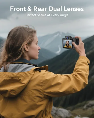 Vista 3 de Fulealfly Cámara digital 8K para fotografía, cámara WiFi de enfoque automático de 88 MP para video de YouTube con lente frontal y trasera, flash