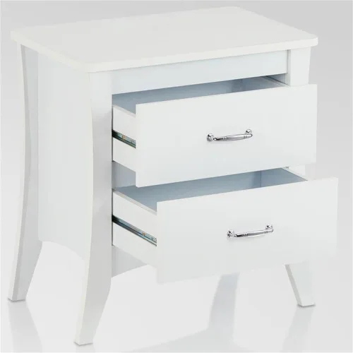 Vista 9 de Acme Babb Mesita de noche rectangular de madera con 2 cajones y patas cónicas en color blanco