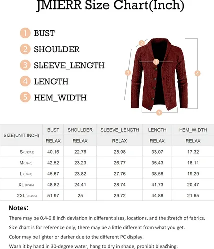 Vista 6 de JMIERR Men's Casual Long Sleeve Shawl Collar Buttons Down Cable Knit Cardigan Sweater with Pockets