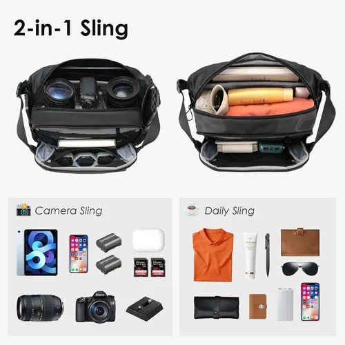 Vista 2 de TARION Bolsa Bandolera para Cámara Exterior - Estuche Mensajero Compacto de 5.5L para Sin Espejo - Bolsillo Expandible con Cordón Húmedo/Seco