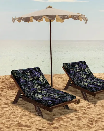 Vista 7 de Paquete de 2 fundas de cojín para sillas de exterior, impermeables, botánicas, fundas de sofá para sofá, flores moradas, hojas verdes, dibujadas a