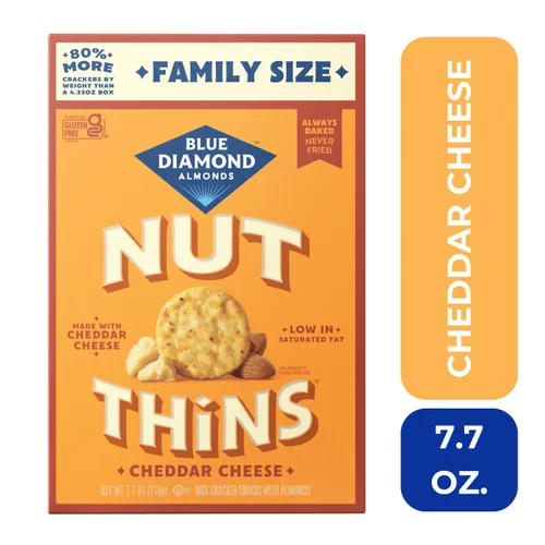 Vista 4 de Blue Diamond Almonds Nut-Thins Galletas Crujientes Sin Gluten, Queso Cheddar, Tamaño Familiar, 7.7 oz