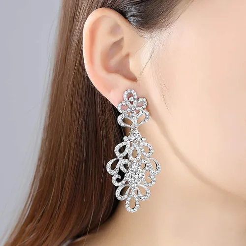 Vista 2 de mecresh Aretes colgantes de lágrima de boda con diamantes de imitación de cristal para novias, Cristal
