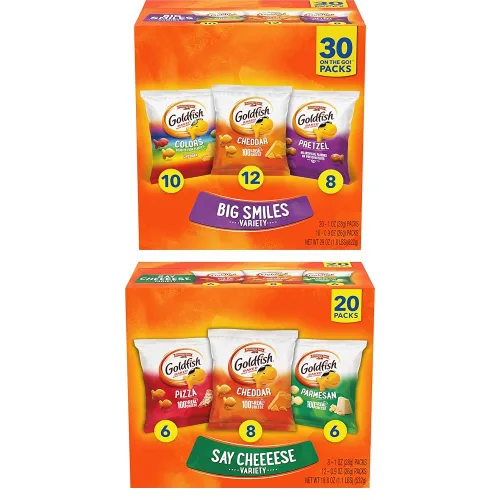 Vista 21 de Goldfish Crackers Say Cheeeese - Paquete variado con queso cheddar, pizza y parmesano, paquetes de aperitivos, 20 unidades (paquete de 2)