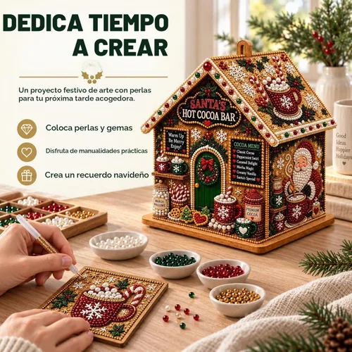 Vista 4 de Kit de pintura de diamante de casa de Navidad 3D para adultos, arte