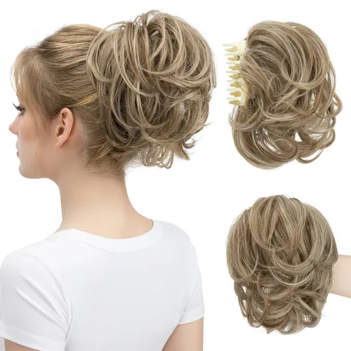 Vista 23 de Pinza de pelo con clip de garra, moño corto, pieza de cabello de moño desordenado, extensiones de cabello flexibles, ramificación de cabello