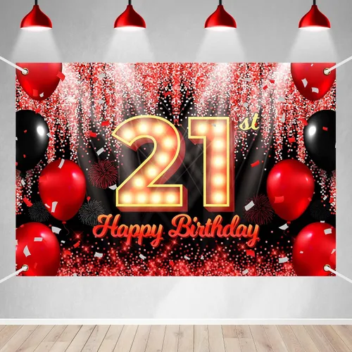 Vista 25 de Telón de Fondo Banner de Feliz 10º Cumpleaños Tema Negro y Rojo con Fondo de Neón Brillante y Moda para Fiesta de Cumpleaños Fotografía Accesorio
