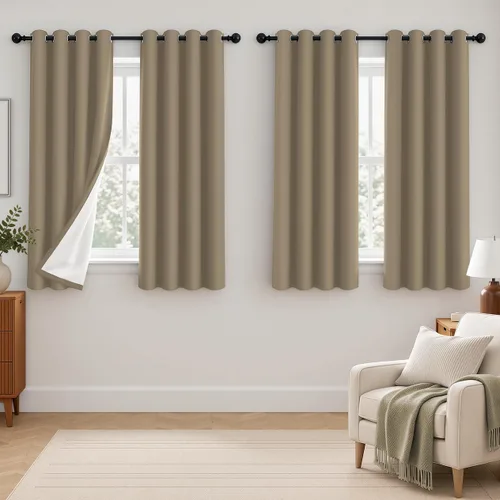 Vista 31 de 2 paneles de cortinas 100% opacas, de peso medio, con aislamiento térmico y ojales para dormitorio, sala de estar, tratamiento de ventana