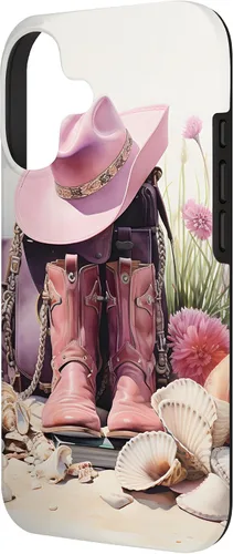 Vista 2 de Botas rosas y sombrero de vaquero Funda floral de vaquera costera para iPhone 17