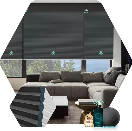 Vista 19 de Yoolax Persianas Celulares Motorizadas Compatibles con Alexa, Persianas Motorizadas Blackout Inteligentes de Panal para Ventanas, Persianas