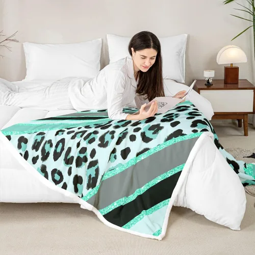 Vista 7 de Homewish Abstract Leopard Kids Throw Blanket,Cheetah Skin Wild Animals Bed Blanket for Girls Boys Women,Geometric Stripes Fashion Fleece
