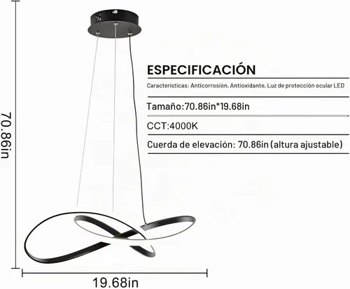 Vista 4 de Lámpara colgante LED moderna, lámpara de techo negra contemporánea con luces de anillo irregular para comedor, sala de estar, recámara, isla