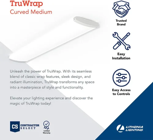 Vista 4 de Lithonia Lighting TruWrap - Lámpara de techo LED de 4 pies, luz LED envolvente de bajo perfil, lúmenes ajustables, seleccionable blanco