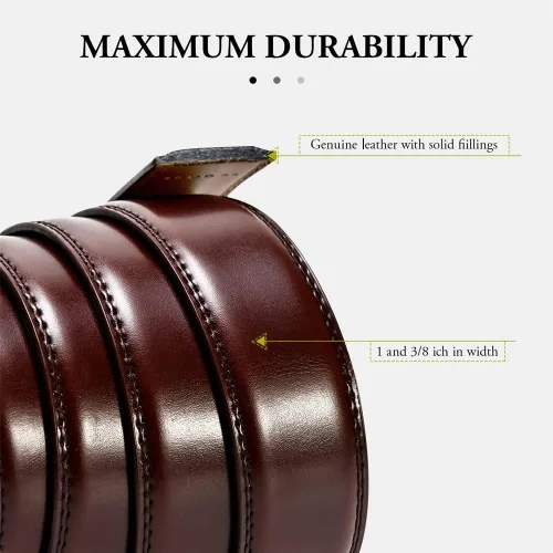 Vista 4 de Cinturón de trinquete para hombre cinturón ajustable de cuero genuino para hombre 1 38 pulgadas paquete de 2 cinturones deslizantes para vestido