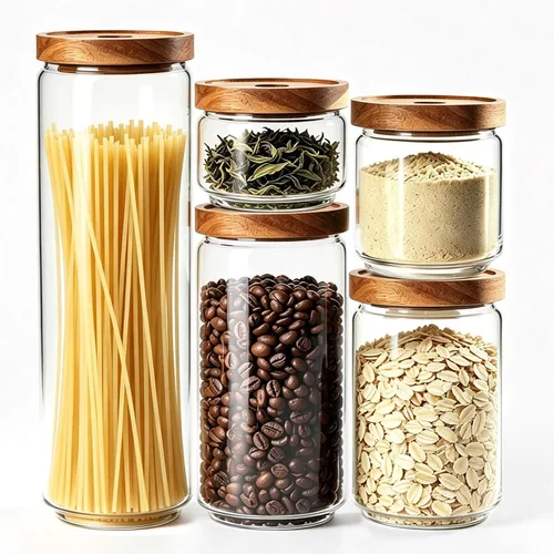 Vista 9 de Tarros de vidrio con tapas de madera herméticas – Mini recipientes de almacenamiento de despensa de cocina de 11 onzas, recipientes decorativos 12
