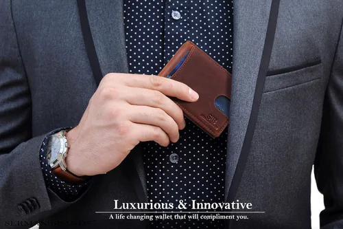 Vista 2 de SERMAN BRANDS RFID Blocking Slim Bifold Genuine Leather Minimalist Front Pocket Wallets for Men with Money Clip Thin Mens