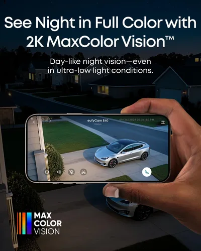 Vista 2 de eufy Security eufyCam E40 - Kit de 2 cámaras, cámara de seguridad solar, visión nocturna MaxColor 2K con panel solar integrado, almacenamiento local