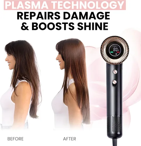 Vista 3 de ELLA BELLA® Secador de Cabello de Plasma Compacto, Secador de Cabello con Tecnología de Plasma Avanzada con Pantalla Digital, Secado Rápido, Bajo