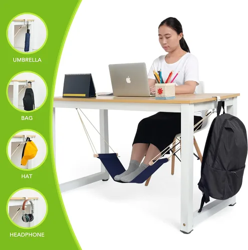 Vista 5 de iMissiu Hamaca para pies debajo del escritorio, reposapiés ajustable de oficina debajo del escritorio, hamaca portátil para pies de escritorio