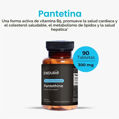 Vista 2 de Endurance Products Endur Pantethine de Pantesin, función hepática y suplemento de equilibrio de colesterol saludable, fórmula de liberación