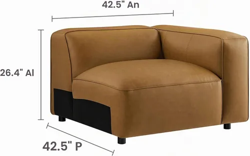 Vista 4 de Modway Auren - Sofá modular de cuero vegano de 4 piezas en color camello – Sofá modular de piel sintética de 3 plazas – Cómodo sofá moderno de piel