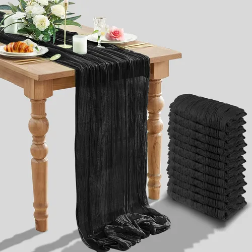 Vista 16 de Paquete de 12 caminos de mesa de gasa arrugada de 35 x 120 pulgadas, estilo bohemio, centros de mesa románticos para mesas, mantel versátil