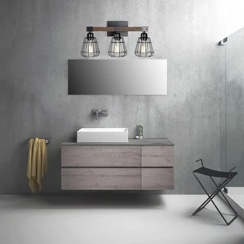Vista 6 de Lámpara de tocador rústica de 3 luces de jaula negra rústica para baño