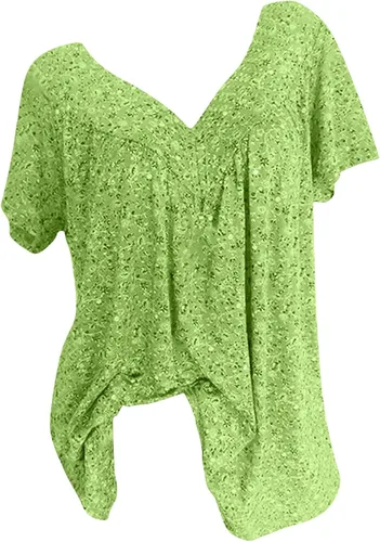 Vista 3 de Floral Loose Fit Long Tshirts for Women Fall Summer Short Sleeve Crew V Neck Pleated Tee Shirt Tops Women 2024