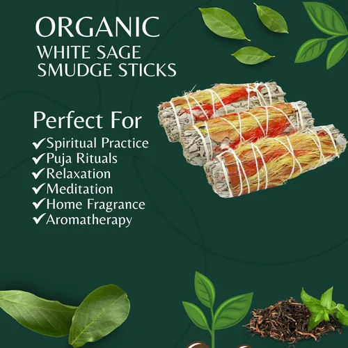 Vista 4 de SOUL STICKS Paquete de 3 barras de salvia blanca floral con flores para limpiar el hogar, meditación, yoga, curación y manchas, California de origen