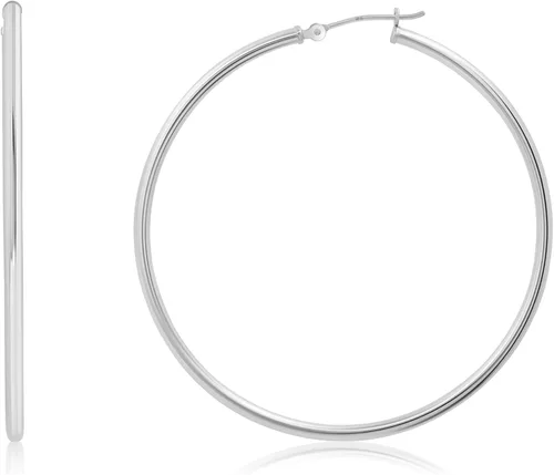 Vista 32 de Solid 10K or 14K Gold 12MM to 50MM Hoop Earrings for Women 10K oro blanco
