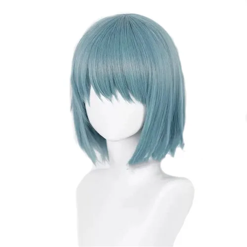 Vista 5 de Xingwang Queen Anime Puella Magi Madoka Magica Miki Sayaka Cosplay peluca con dos horquillas corto gris azul pelucas de fiesta para mujeres y niñas