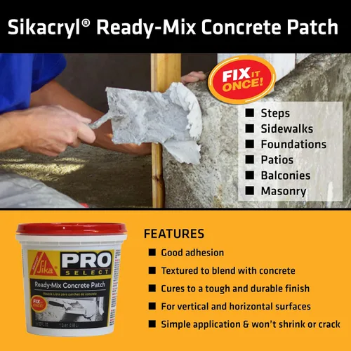 Vista 3 de Sika cryl Ready-Mix - Parche de concreto premezclado, gris, 1 cuarto de galón y Red Devil 0645 parche de hormigón premezclado, tubo de compresión