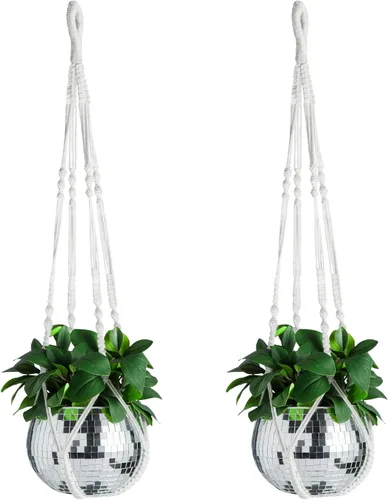 Vista 8 de Colgador de macramé para plantas con cuerda corta (sin borla) – 23 pulgadas – Cordón de macramé de algodón para macetas de decoración bohemia