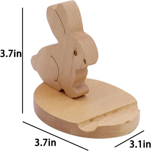 Vista 5 de Lindo conejito soporte de teléfono celular soporte de madera animal universal teléfono celular soporte de escritorio para todos los teléfonos