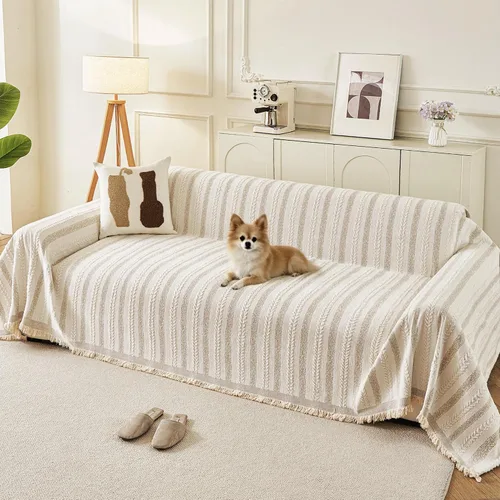 Vista 23 de Fundas Boho para Sofá de 2 Cojines, Funda Deslizable de Chenille para Sofá para Mascotas Lavable, Funda de Loveseat Seccional en Forma de L Manta