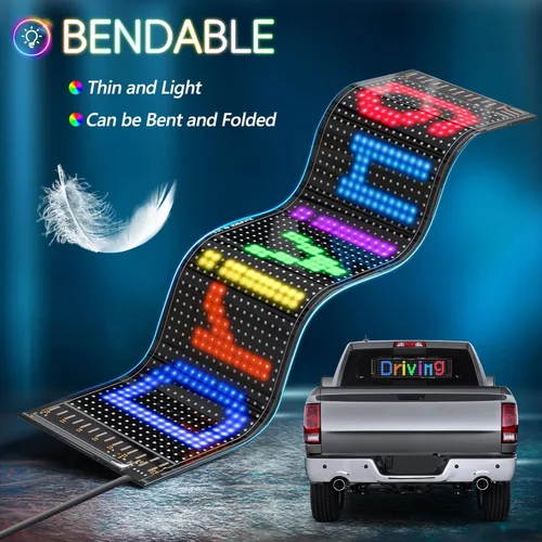 Vista 4 de Letrero LED de desplazamiento para automóvil, flexible USB de 5 V, control de aplicación Bluetooth, texto programable, animación para automóviles